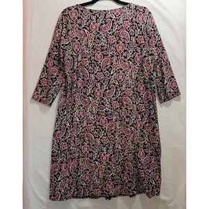 J Jill Wearever Medium Shift Dress Blk Red Paisley Floral Print 3/4 Slv
Stretch